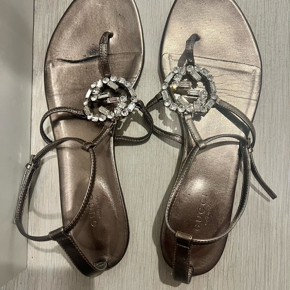 Gucci Women's Silver Embellished Sandals - Picture 1 of 4